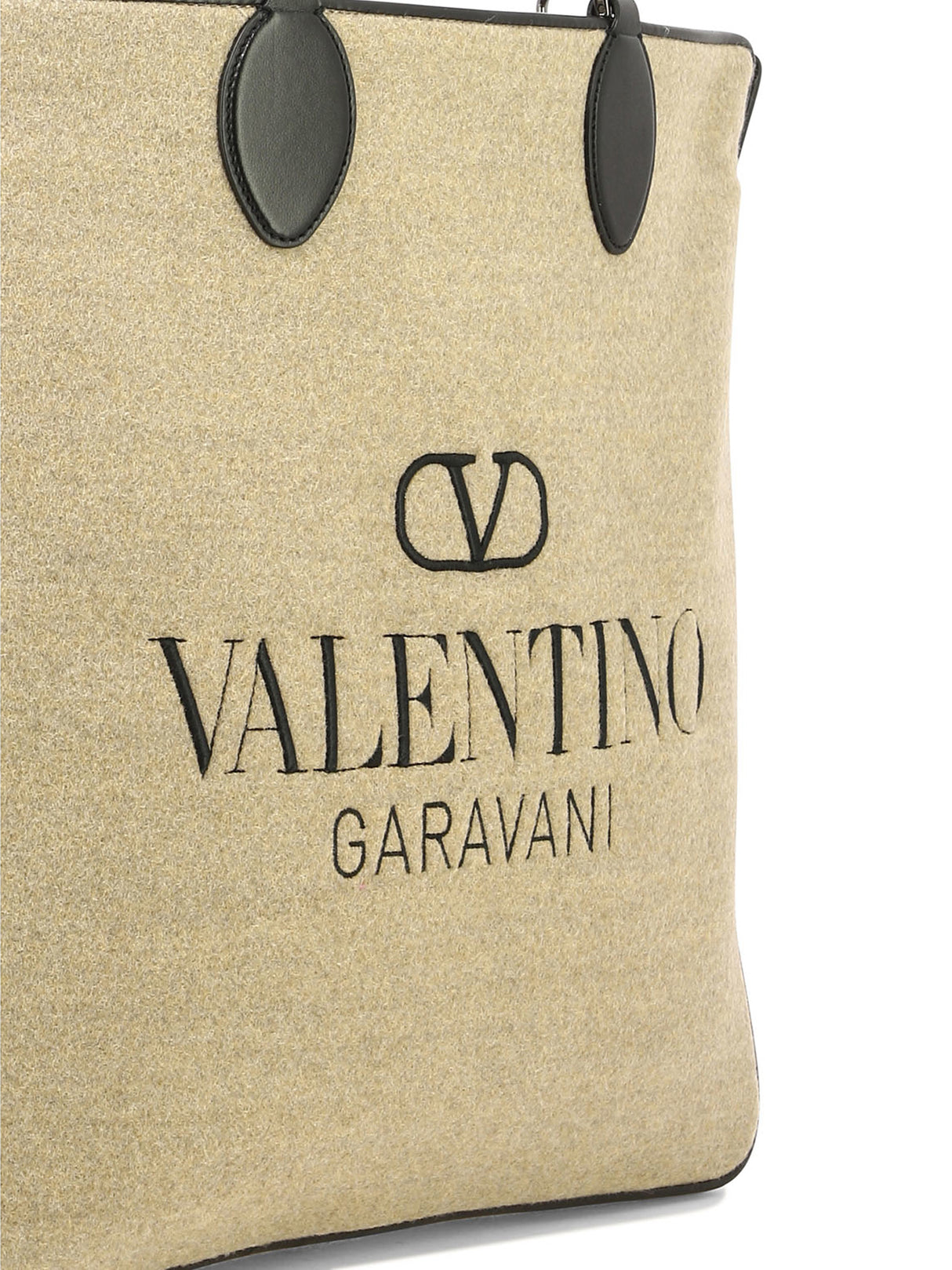 VALENTINO GARAVANI Men's SS24 Reversible Shopping Handbag in Beige with Leather Pouch and Shoulder Strap