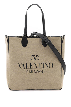 VALENTINO GARAVANI Reversible Wool Tote Handbag with Embroidered Logo and Iconic Toile Motif