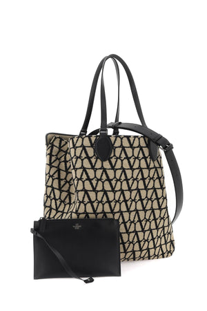 VALENTINO GARAVANI Reversible Wool Tote Handbag with Embroidered Logo and Iconic Toile Motif