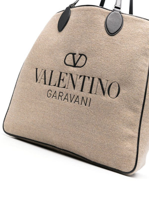 VALENTINO GARAVANI Men's SS24 Reversible Shopping Handbag in Beige with Leather Pouch and Shoulder Strap