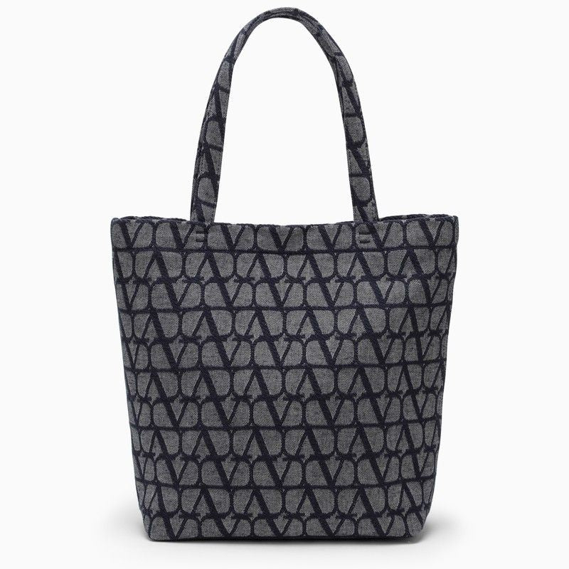 VALENTINO GARAVANI Denim-Effect Multicolor Tote Bag with Iconic Pattern for Men