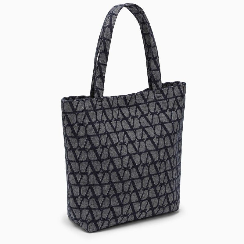 Blue Denim Tote Bag with Iconographic Pattern