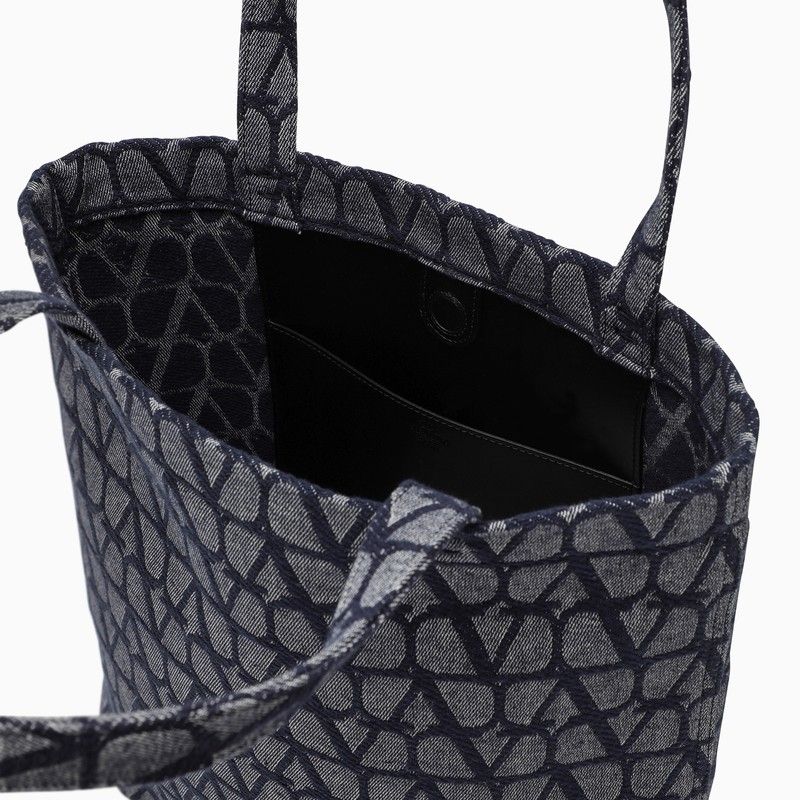 Blue Denim Tote Bag with Iconographic Pattern