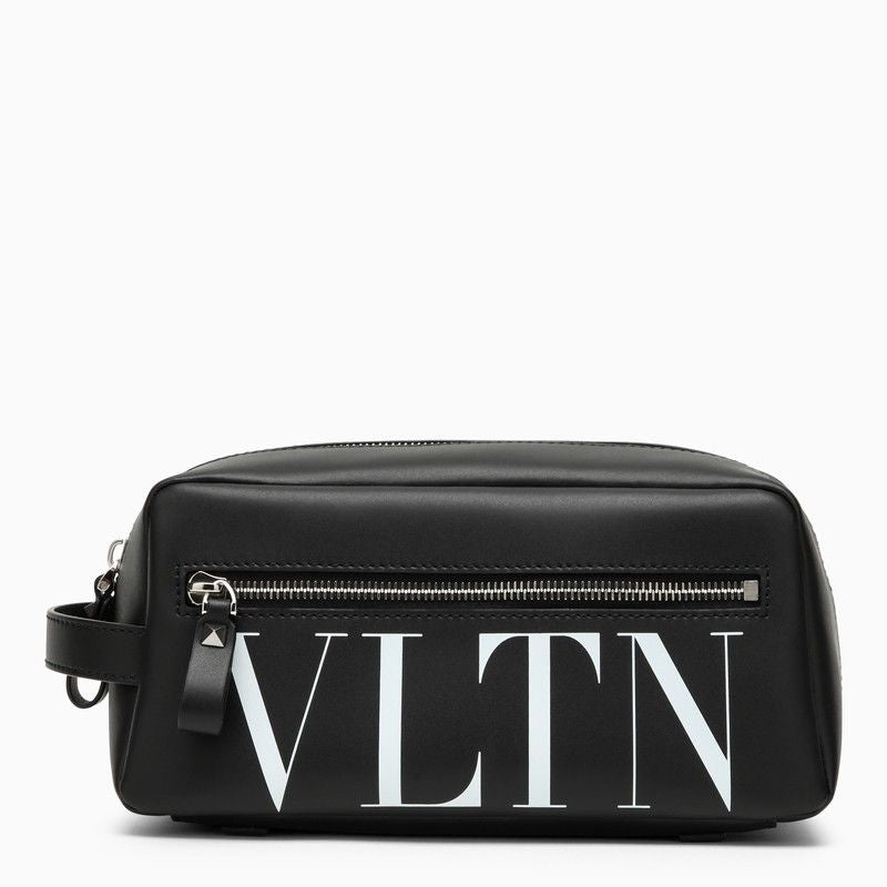 VALENTINO GARAVANI Black Leather Beauty Case for Men - SS24 Collection