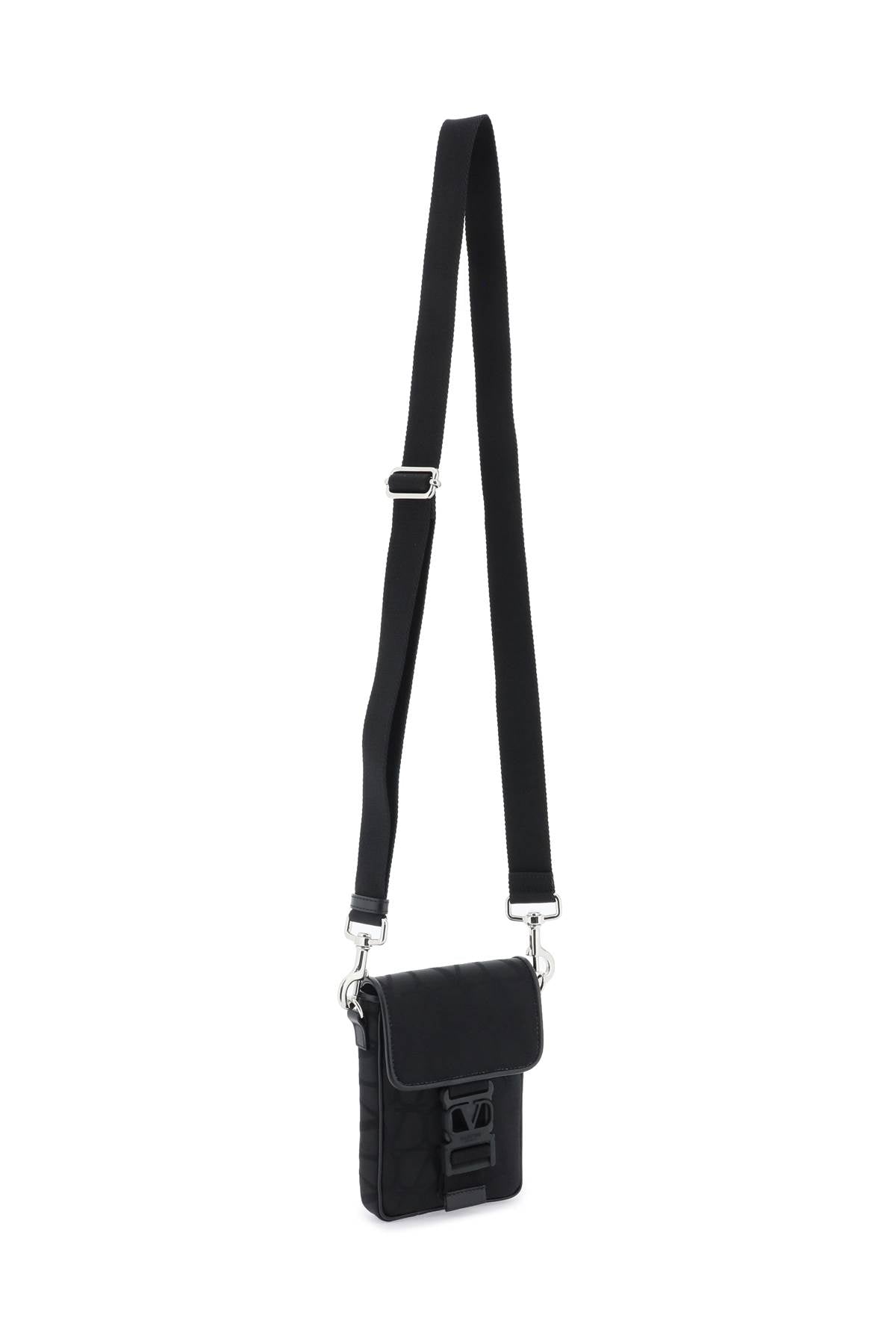 VALENTINO GARAVANI Black Mini Canvas Crossbody Bag with VLogo Snap and Adjustable Strap for Men - SS24