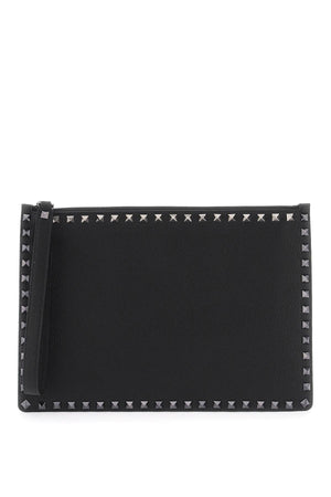 Men's Black Stud Pouch Leather Handbag