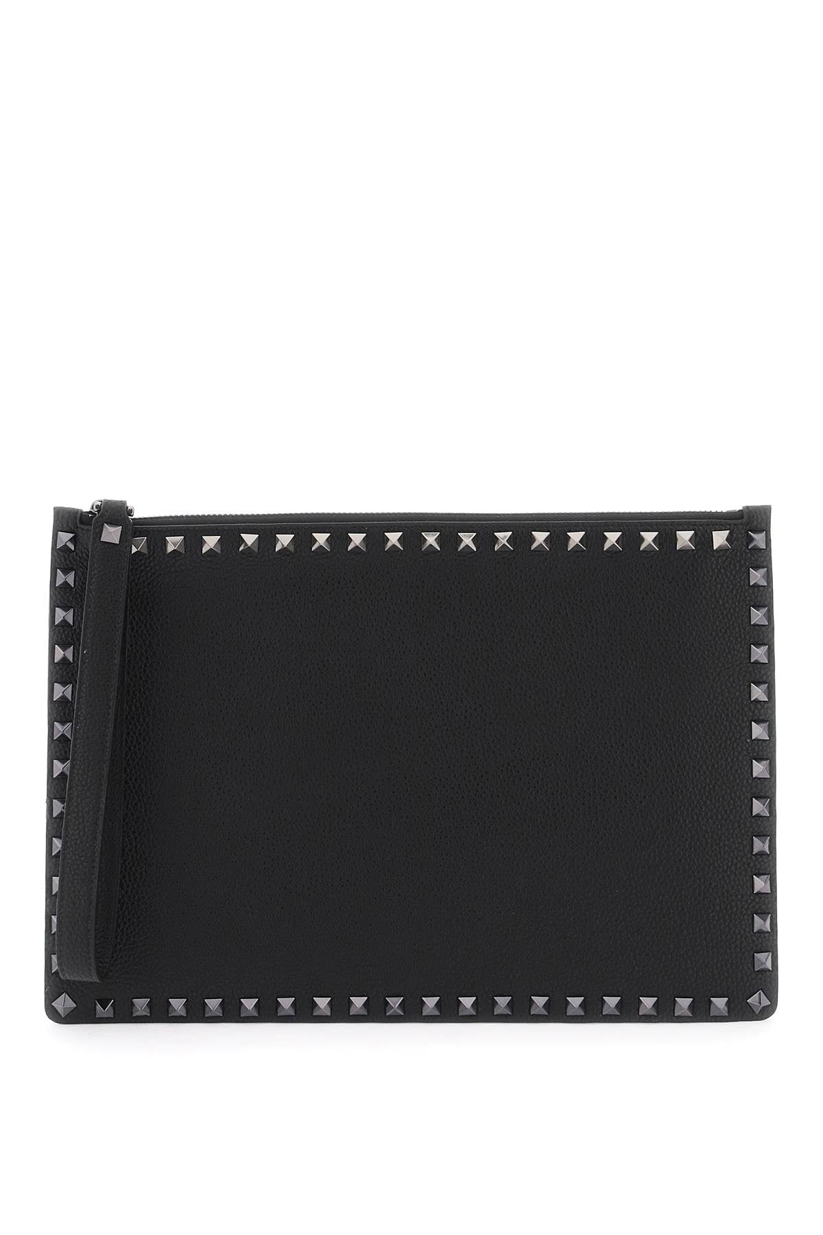 Men's Black Stud Pouch Leather Handbag