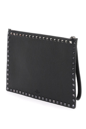 Men's Black Stud Pouch Leather Handbag