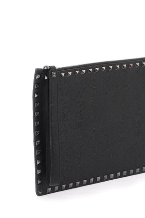 Men's Black Stud Pouch Leather Handbag