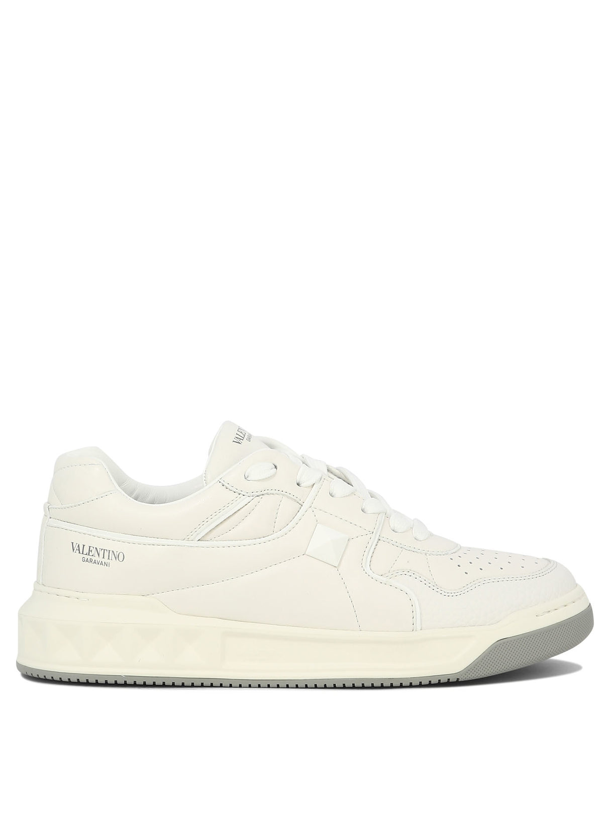 VALENTINO GARAVANI Men's White Lace-Up Rubber Sole Sneaker with Maxi Stud Detail SS24