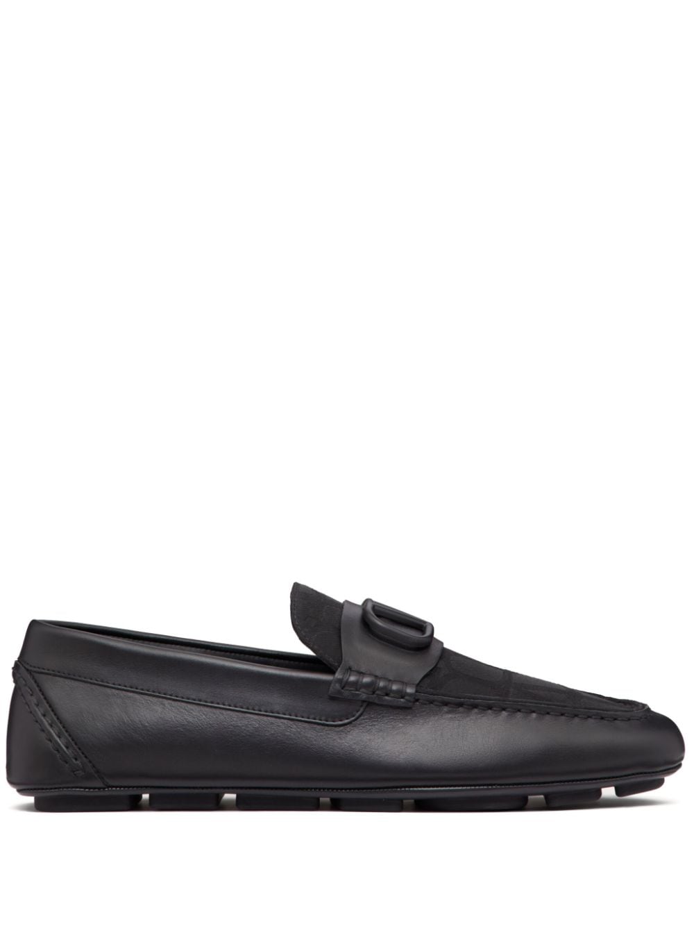 Men's Black Leather Driver Loafers with Iconic VLOGO Detail