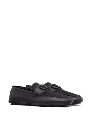 VALENTINO GARAVANI Black Leather Loafers with VLOGO Detail for Men