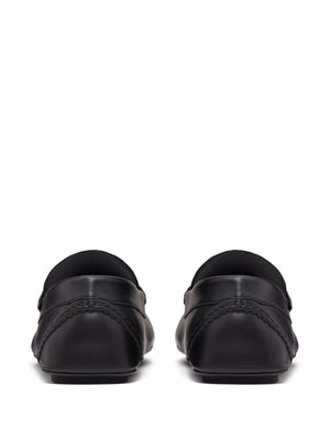 Men's Black Leather Driver Loafers with Iconic VLOGO Detail