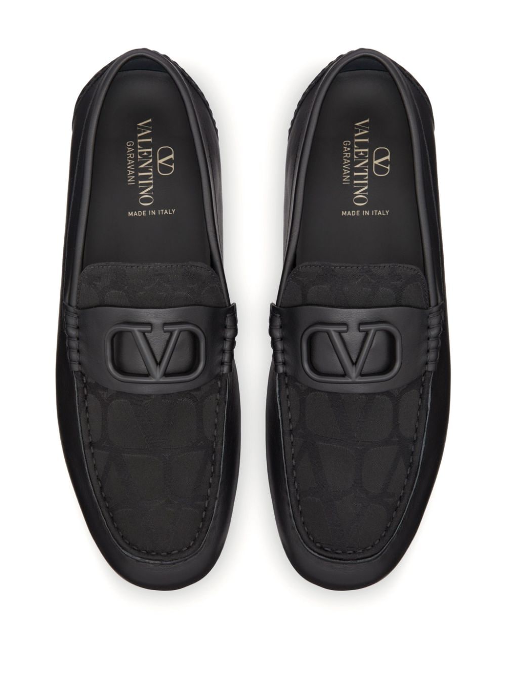 Men's Black Leather Driver Loafers with Iconic VLOGO Detail