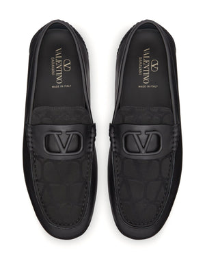 Men's Black Leather Driver Loafers with Iconic VLOGO Detail