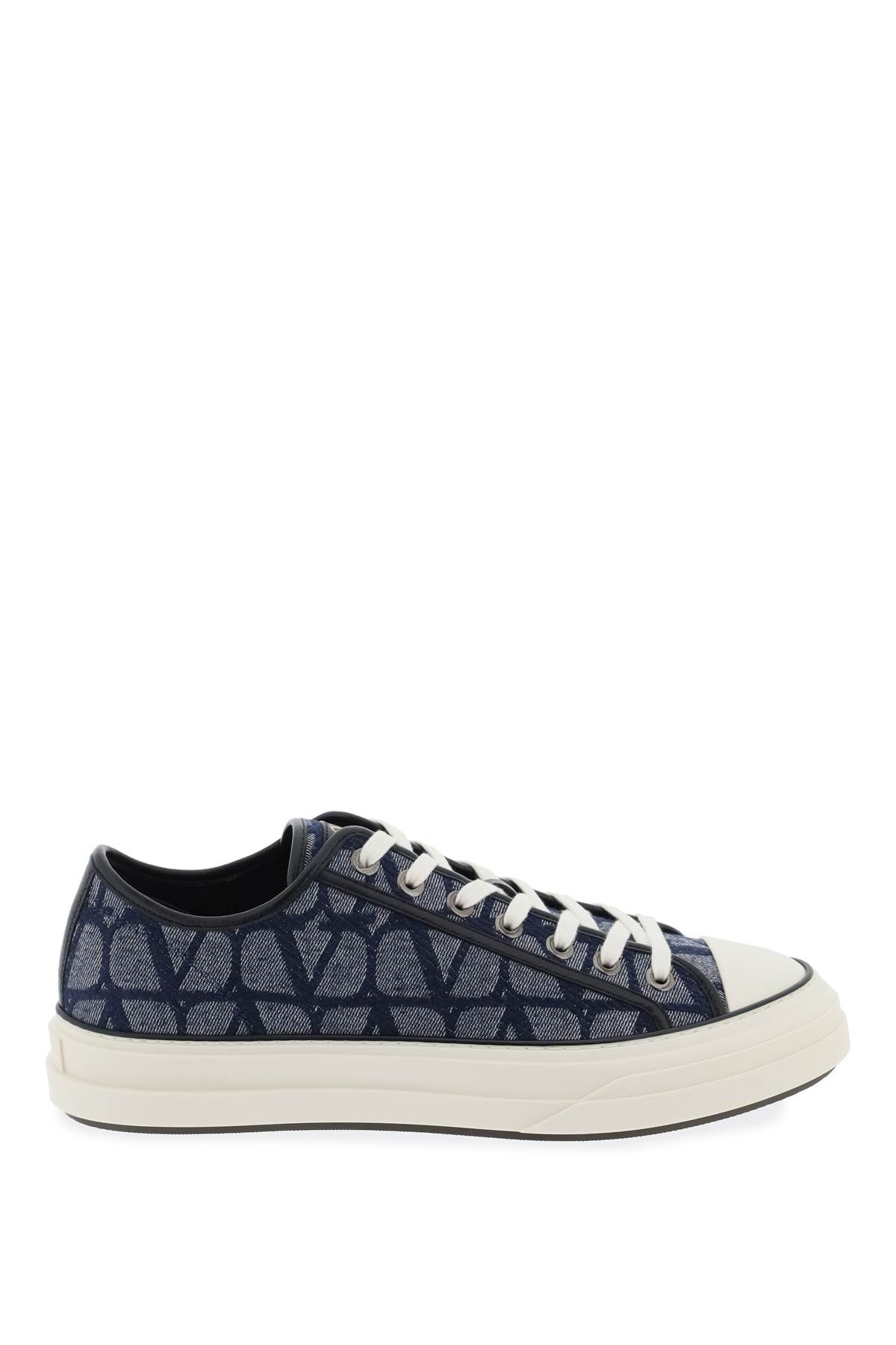 Men's Blue Denim-Effect Sneakers with Leather Details and Removable Insole