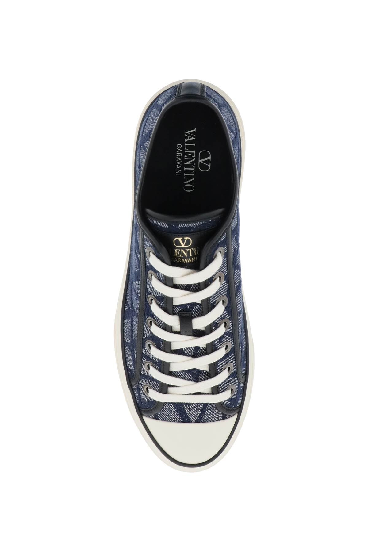 Men's Blue Denim-Effect Sneakers with Leather Details and Removable Insole