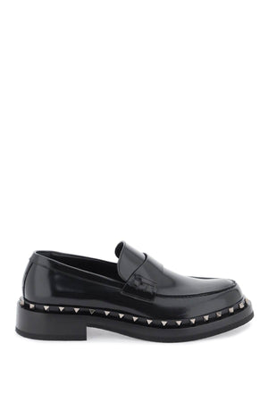 VALENTINO GARAVANI Men's Black Leather Rockstud Moccasins for SS24