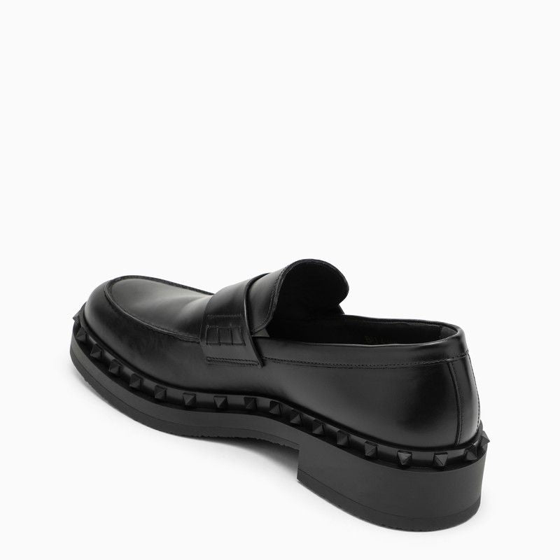 Black Leather Rockstud Loafer for Men - Colelction SS24