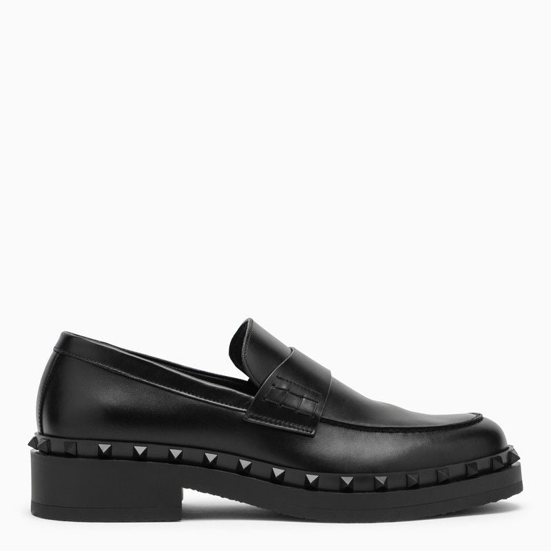 VALENTINO GARAVANI Black Leather Rockstud Loafer for Men - SS24 Collection