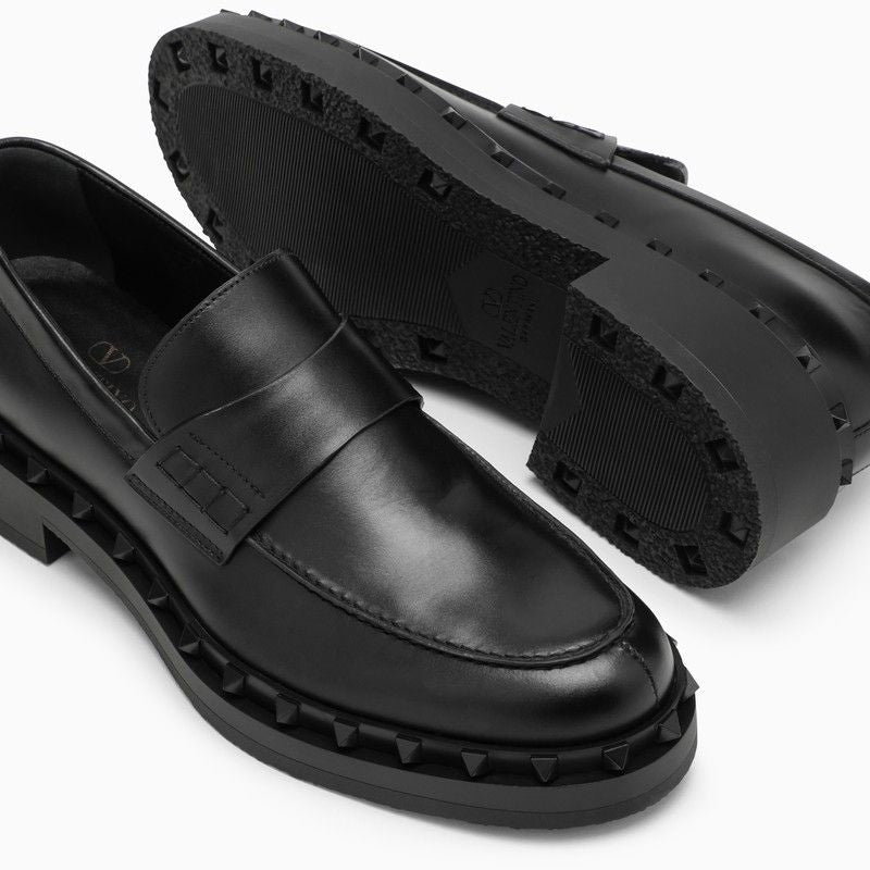 Black Leather Rockstud Loafer for Men - Colelction SS24