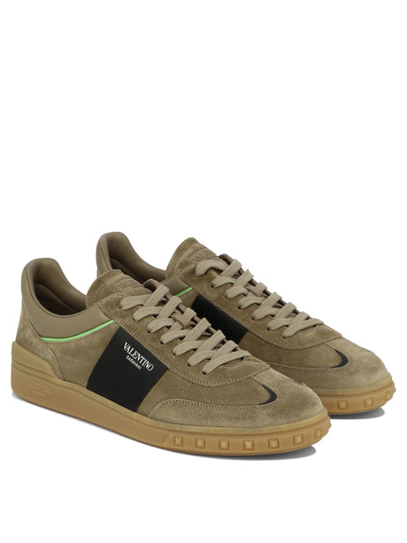 VALENTINO GARAVANI Mens Beige Sneakers with Studded Rubber Sole and Valentino Logo Detail