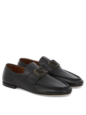 VALENTINO GARAVANI Men's Black VLogo Signature Leather Loafers for SS24