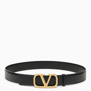 VALENTINO GARAVANI Black Leather Belt with VLogo Detail for Men's Fashion