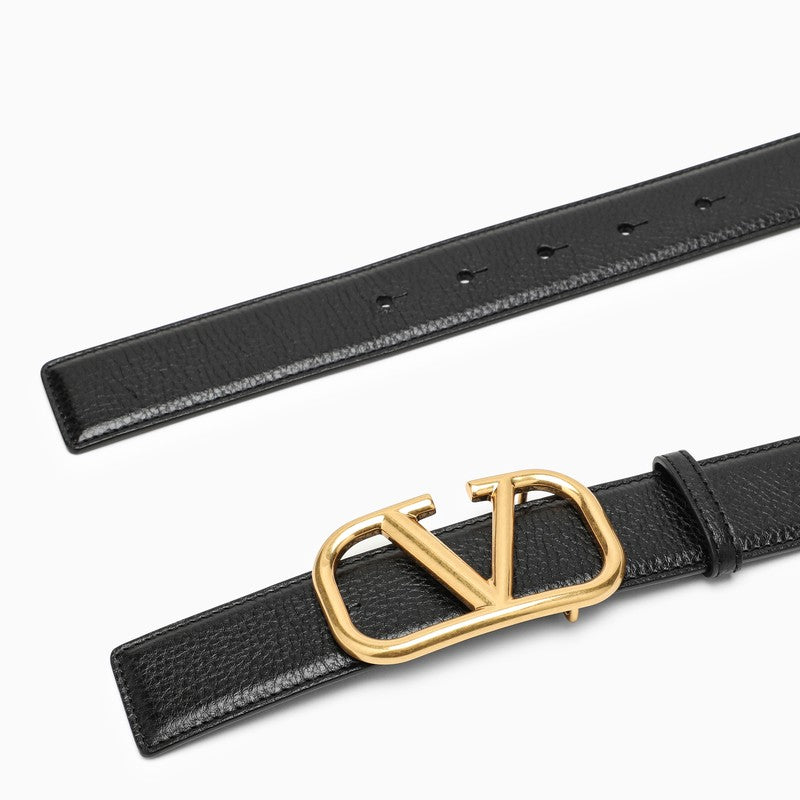 VALENTINO GARAVANI Black Leather Belt with VLogo Detail for Men's Fashion