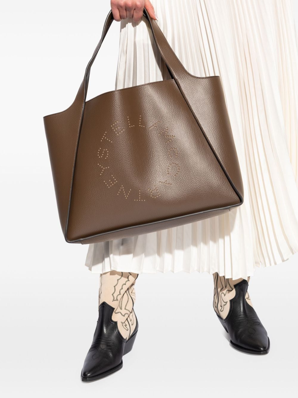 STELLA MCCARTNEY Chic Coffee Brown Logo Tote with Removable Pouch