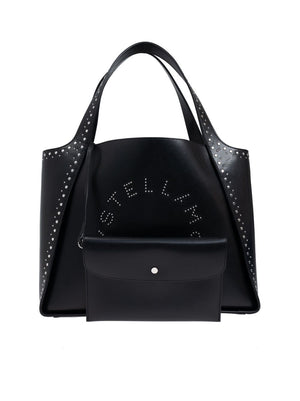 STELLA MCCARTNEY Elegant Black Studded Logo Tote with Removable Pouch