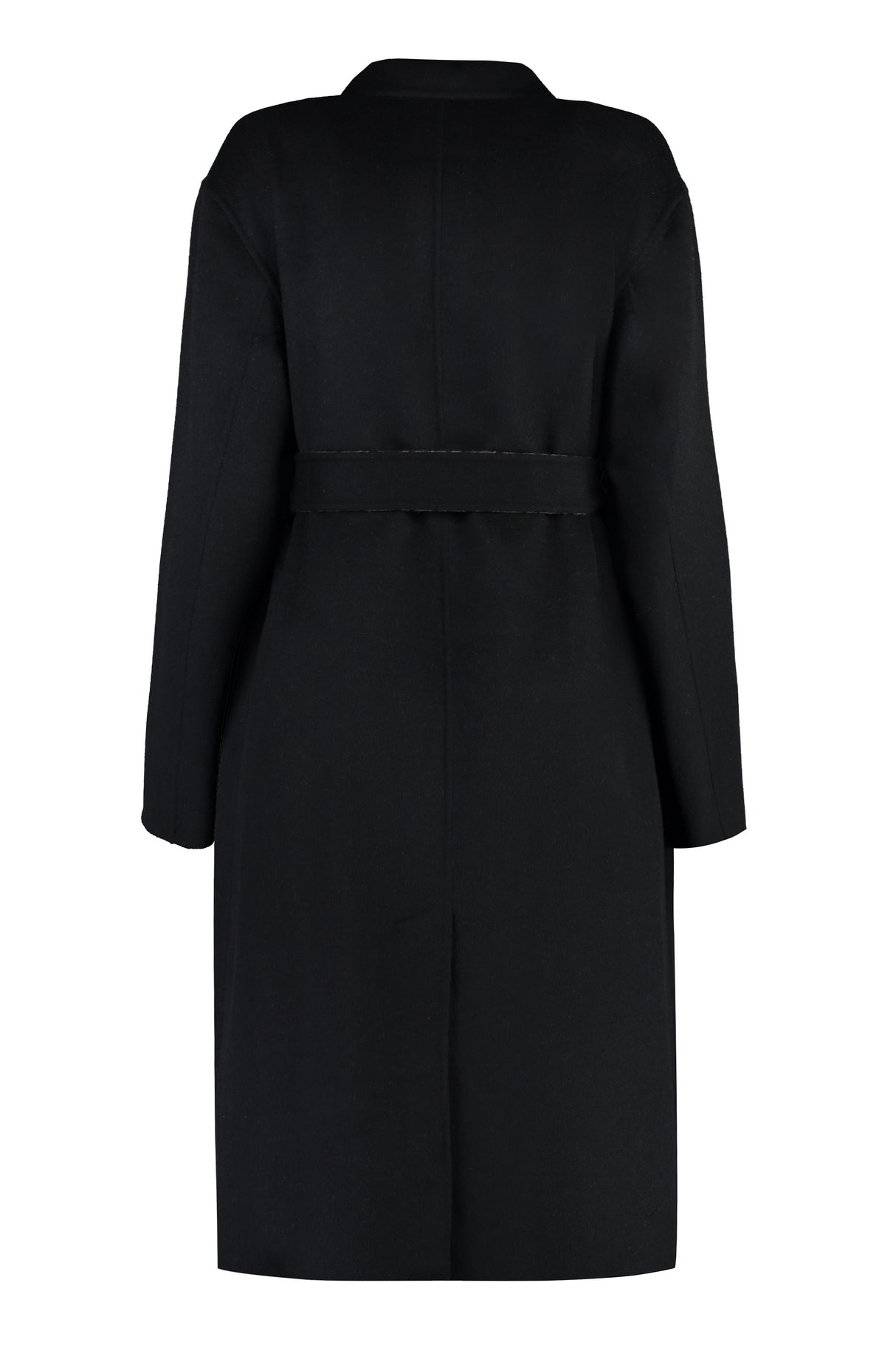 黑色雙排扣羊毛混紡女式外套-FW23