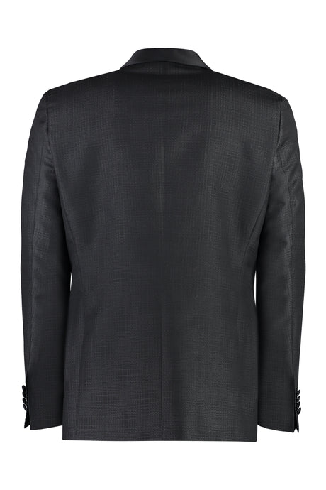 BOSS Men's Single-Breasted Black Wool Jacket with Satin Lapel Collar and Double Back Slit