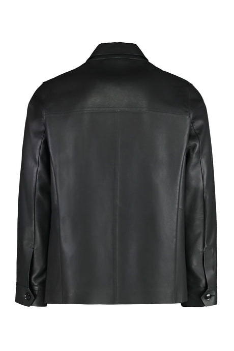 BOSS Leather Jacket with Buttoned Cuffs and Front Pockets