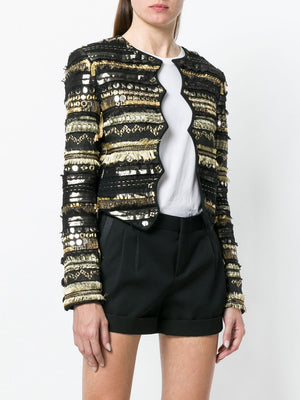 Black and Gold Embroidered Jacket for Women - FW18 Collection