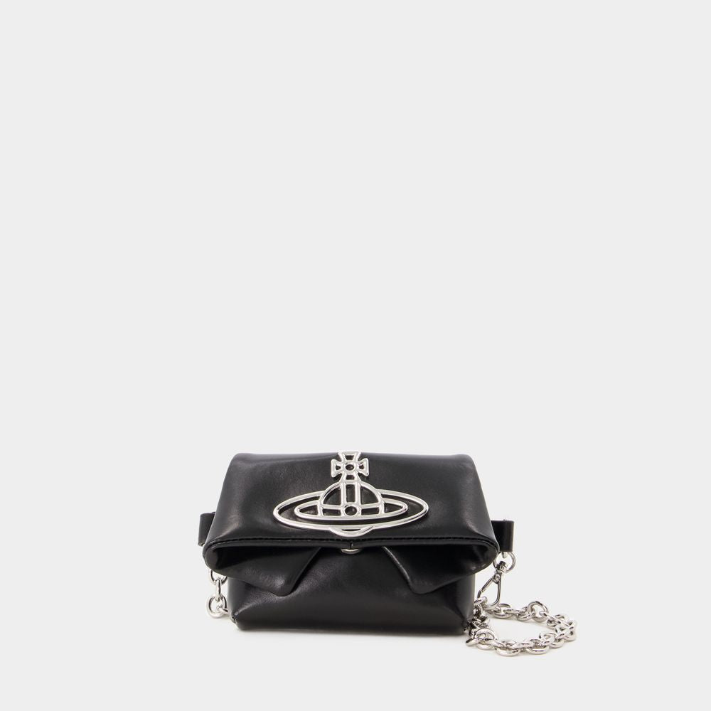 VIVIENNE WESTWOOD Mini Courtney Black Leather Wallet on Chain for Women SS24