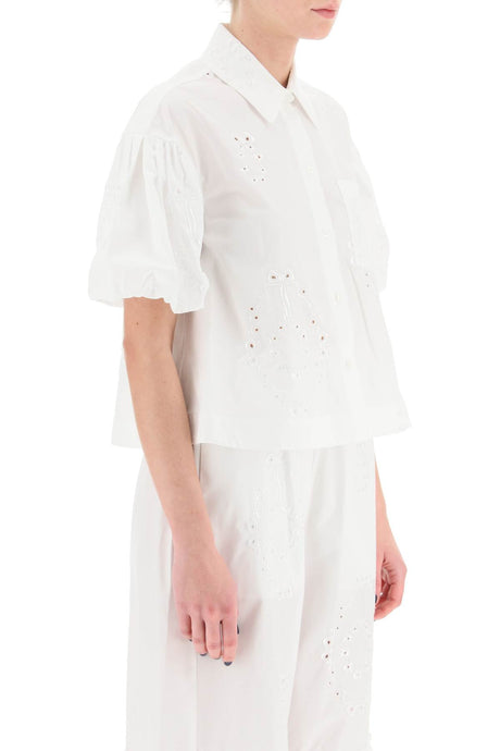 SIMONE ROCHA Tone-On-Tone Embroidered Cropped Shirt for Women - SS23 Collection