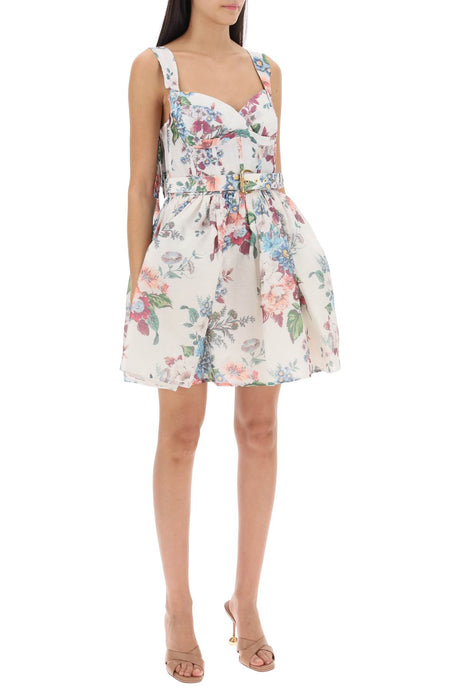 Floral Print Linen and Silk Blend Mini Dress for Women
