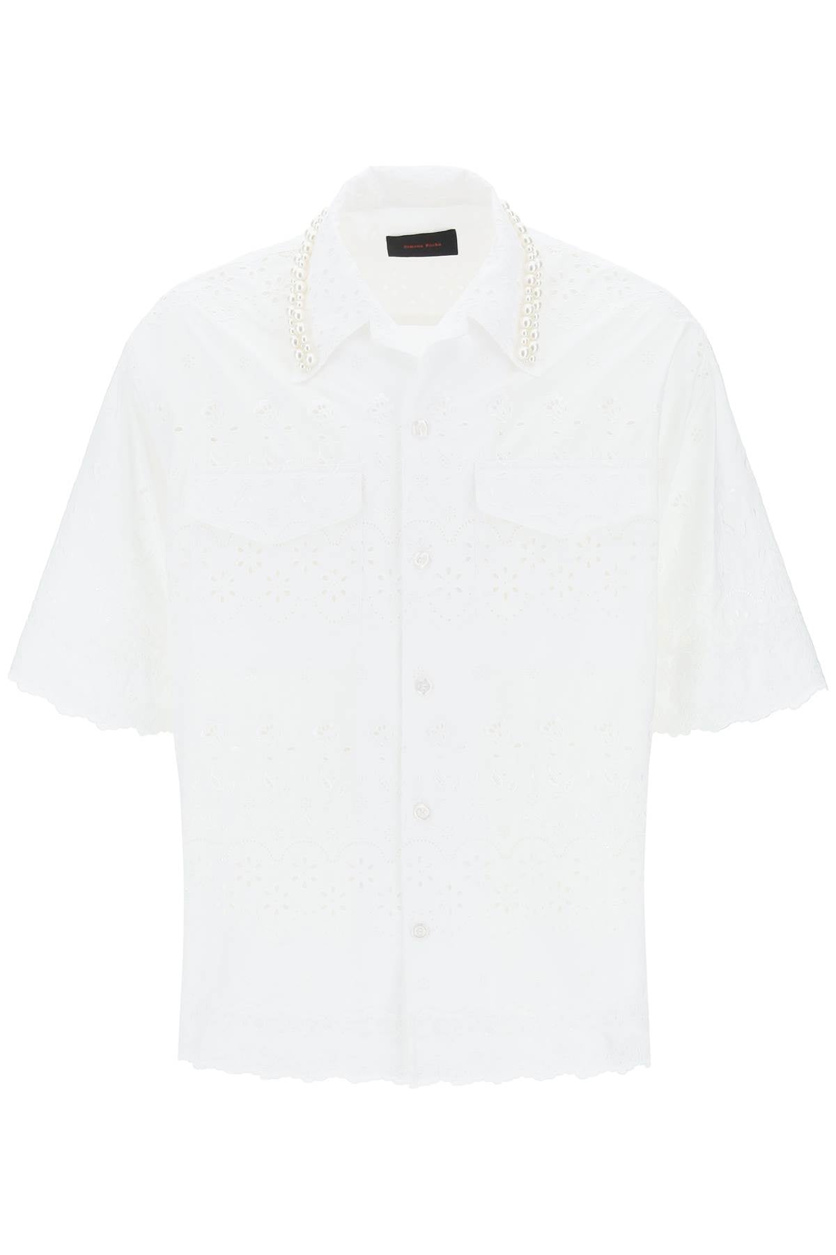 SIMONE ROCHA Scalloped Lace Shirt with Pearl Embellishments for Men