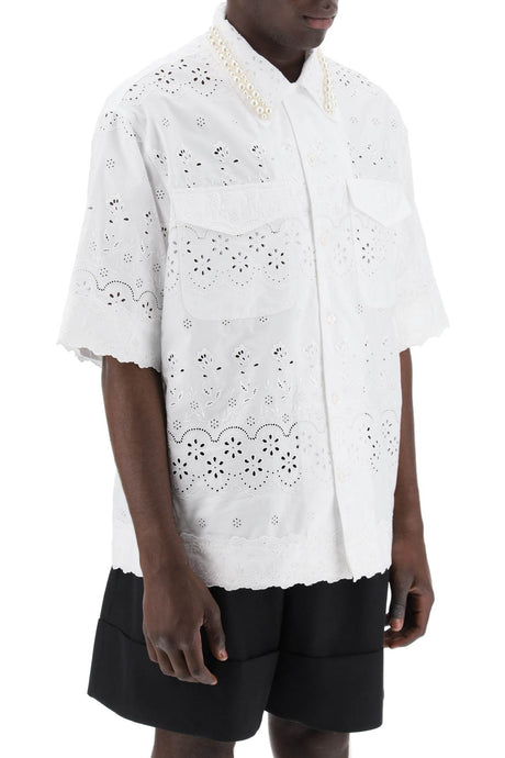 SIMONE ROCHA Scalloped Lace Shirt with Pearl Embellishments for Men