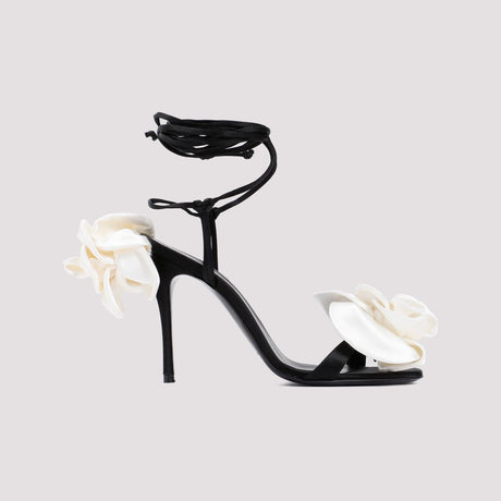 MAGDA BUTRYM Elegant Satin Floral Sandals with Leather Heel