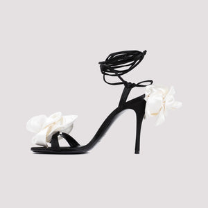 MAGDA BUTRYM Elegant Satin Floral Sandals with Leather Heel