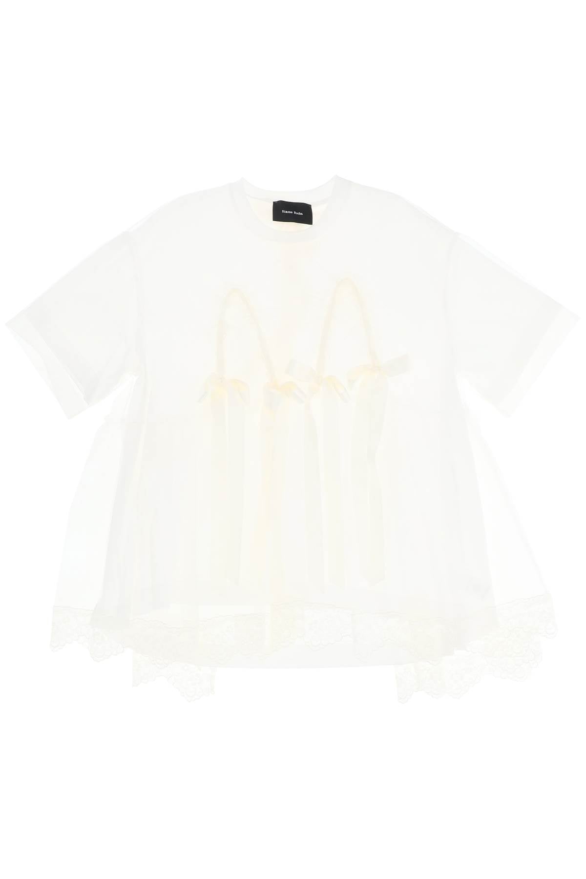 SIMONE ROCHA White Tulle Top with Lace and Bows