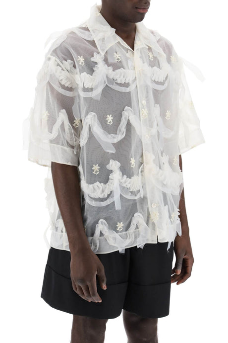 SIMONE ROCHA Men's White Tulle Shirt with Embroidered Details