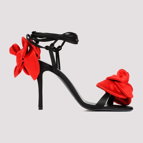 MAGDA BUTRYM Black Flower Satin Sandals for Women - SS24 Season