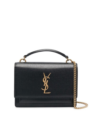 SAINT LAURENT Black Sunset Logo Plaque Chain Wallet for Women, FW23