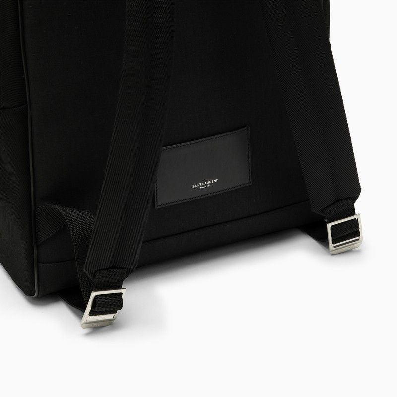 Black City Backpack with Embroidered and Leather Trim - Men's Fashion Item