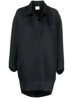 Viscose and Wool Blend Asymmetric Black Dress for Women