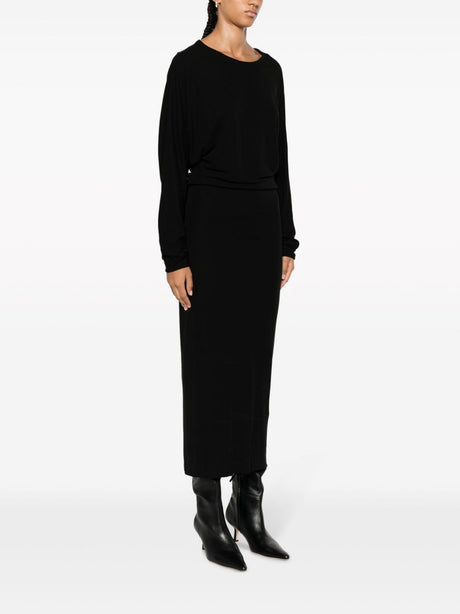 KHAITE Elegant Black V-Back Draped Maxi Dress - FW23 Collection