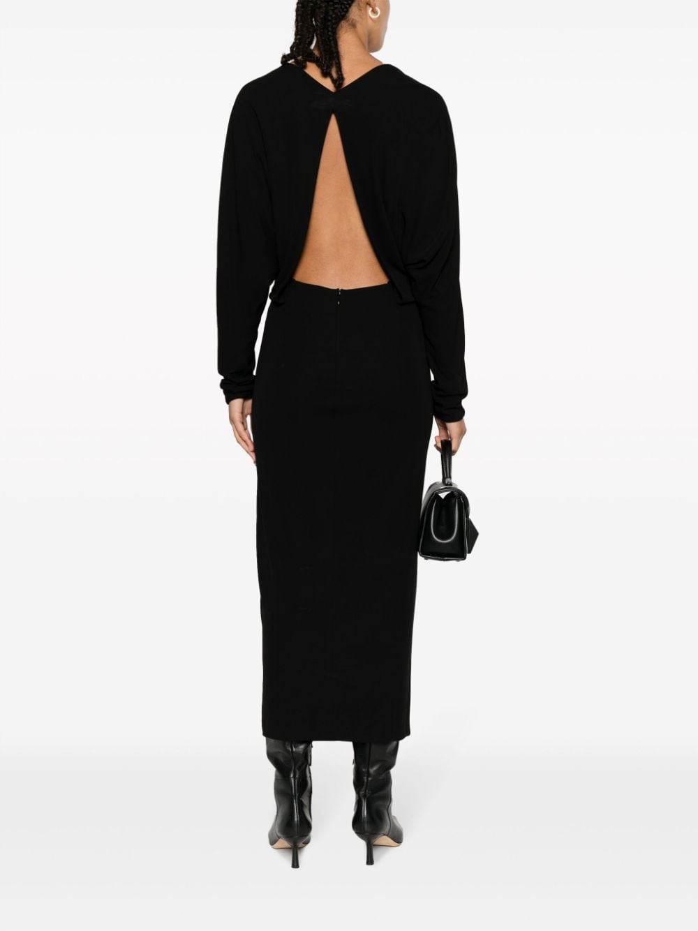 Jet Black V-Back Draped Maxi Dress